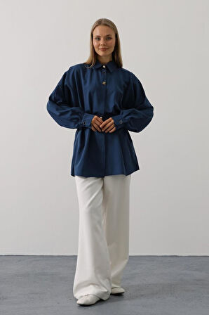 Kuşak Detaylı Tunik Gömlek - İndigo