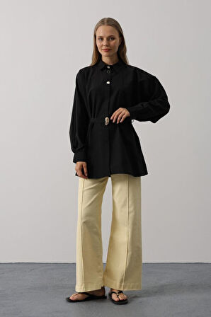 Kuşak Detaylı Tunik Gömlek - Siyah