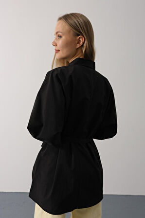 Kuşak Detaylı Tunik Gömlek - Siyah