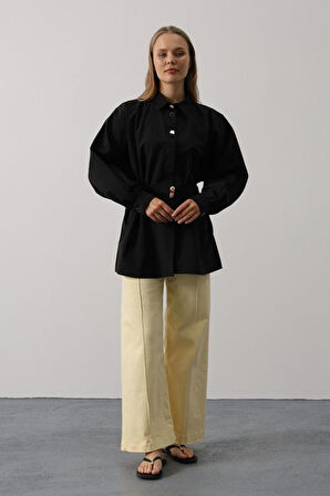 Kuşak Detaylı Tunik Gömlek - Siyah