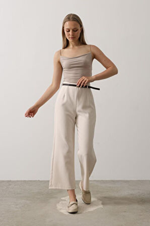 Kemer Pens Detaylı Pantolon - Bej