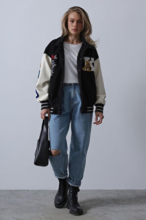 Kaşe Biker Ceket - Siyah