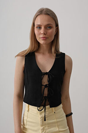 Bağlamalı Yelek - Siyah