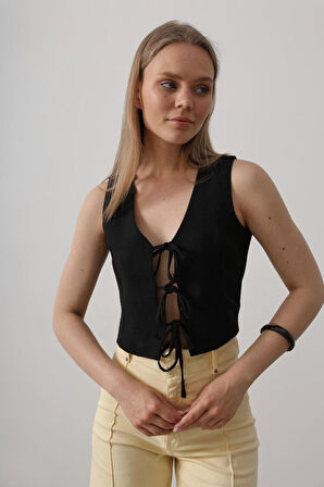 Bağlamalı Yelek - Siyah