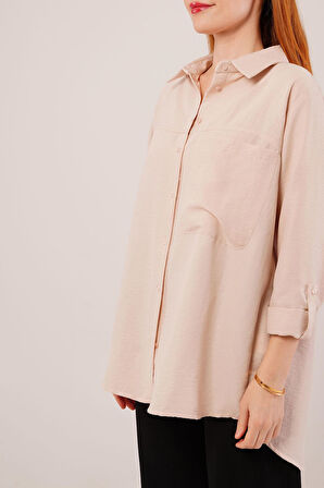 Salaş Kesim Cepli Bej Gömlek