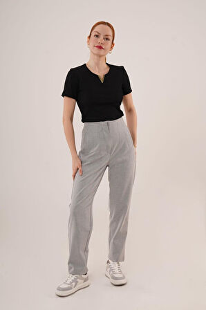 Çift Pens Detaylı Gri Pantolon
