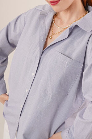 Çizgili Tek Cepli Klasik Kesim Düğmeli Mavi Gömlek