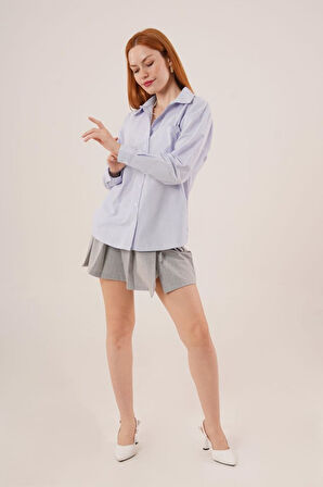 Desenli Tek Cepli Düğmeli Mavi Gömlek