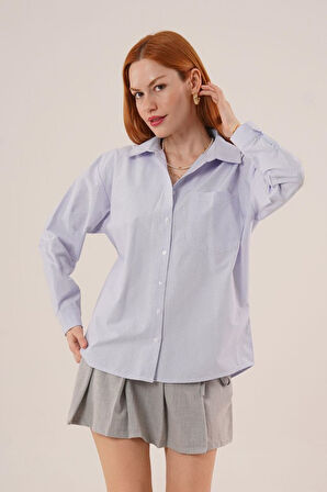 Desenli Tek Cepli Düğmeli Mavi Gömlek