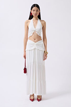 Büzgü Detay Asimetrik Bel Etek