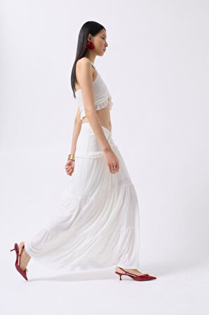 Büzgü Detay Asimetrik Bel Etek