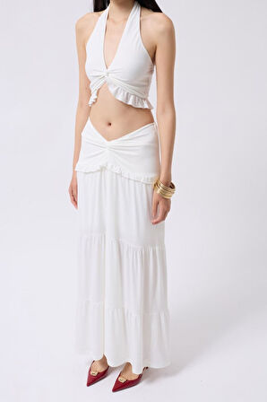 Büzgü Detay Asimetrik Bel Etek