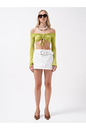 Kemer Detay Denim Mini Etek