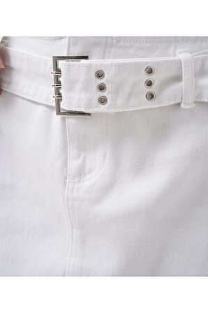 Kemer Detay Denim Mini Etek