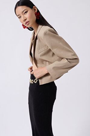 Crop Keten Blazer Ceket
