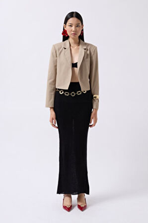 Crop Keten Blazer Ceket