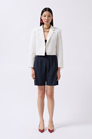 Crop Keten Blazer Ceket