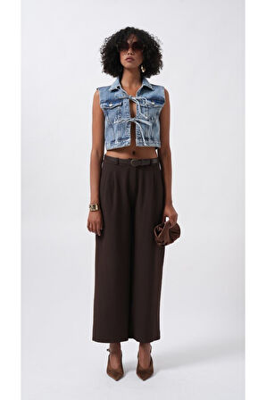 Bağlama Detay Denim Yelek