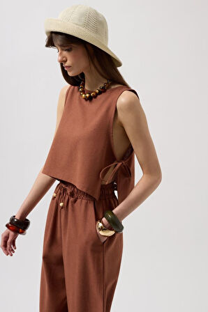 Yandan Bağlamalı Crop Bluz