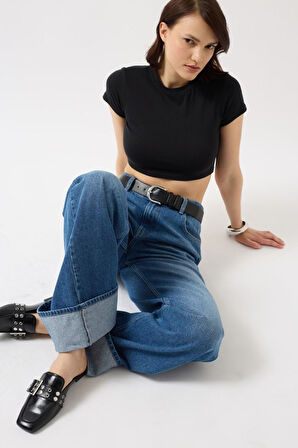 Likralı Basic Crop T-Shirt