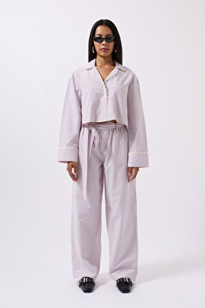 Çizgili Cep Detay Crop Gömlek