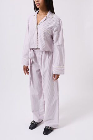 Çizgili Cep Detay Crop Gömlek