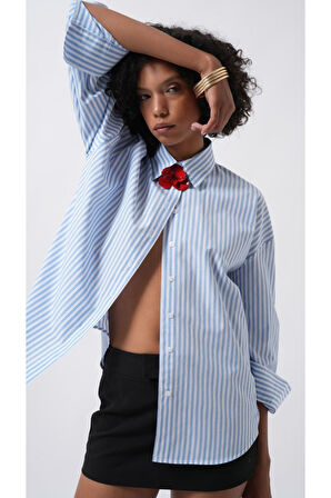 Çizgili Detay Oversize Gömlek