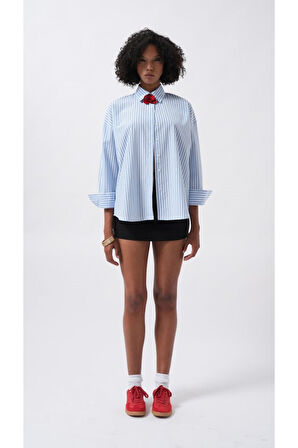 Çizgili Detay Oversize Gömlek