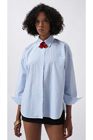 Çizgili Detay Oversize Gömlek