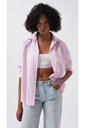 Çizgili Detay Oversize Gömlek