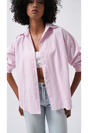 Çizgili Detay Oversize Gömlek