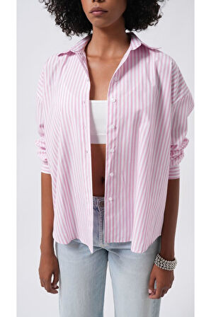 Çizgili Detay Oversize Gömlek