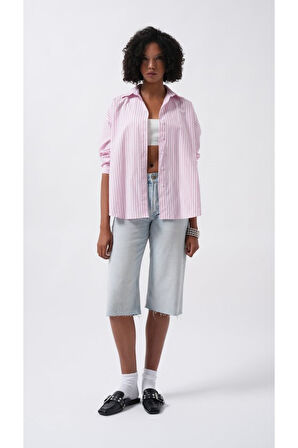 Çizgili Detay Oversize Gömlek