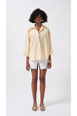 Çizgili Detay Oversize Gömlek