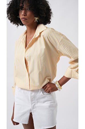 Çizgili Detay Oversize Gömlek