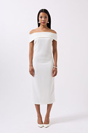 Omuz Katlama Detay Maxi Elbise