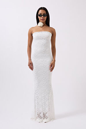 Straplez Dantel Maxi Elbise