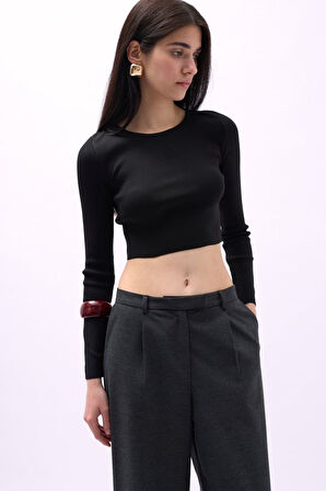Bisiklet Yaka Dokulu Crop