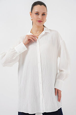 Çizgili Uzun Gömlek Tunik 5963 - Beyaz