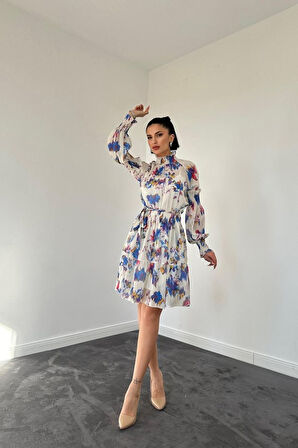 Bej Gipeli Kat Kat Mini Elbise