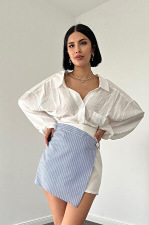 Beyaz Çizgili Etek Şort