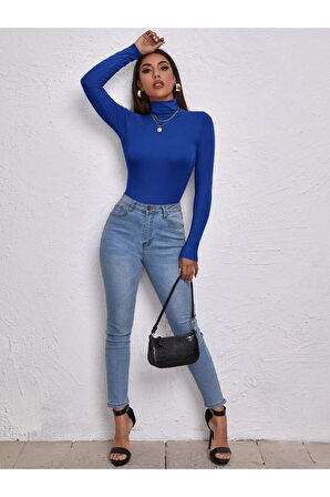 Kadın Uzun Kollu Balıkçı Yaka Viskon Bluz