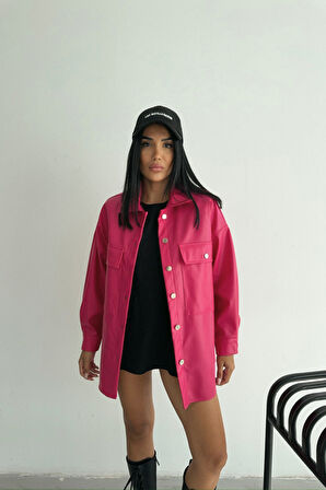 DÜĞMELİ DERİ GÖMLEK BOYFRİEND - Fuşya