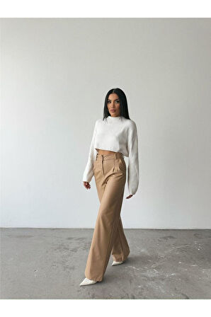 DERİ PALAZZO PANTOLON BORU PAÇA - Bej