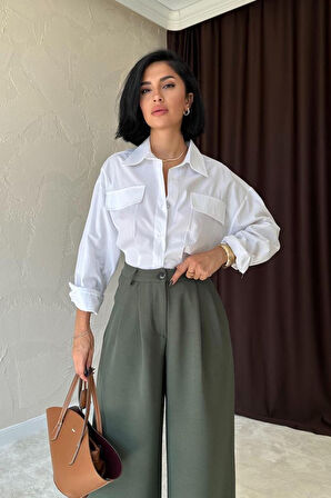 Haki Pileli Comfort Pantolon