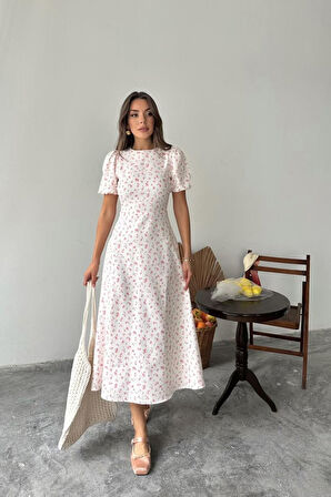 Sarı Dijital Baskılı Atlas Elbise