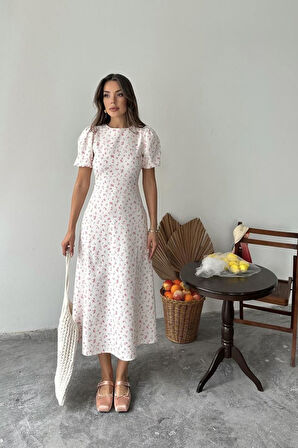 Sarı Dijital Baskılı Atlas Elbise