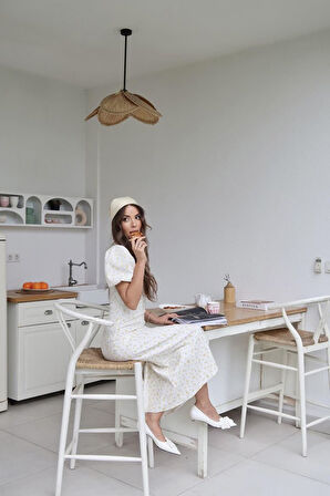 Sarı Dijital Baskılı Atlas Elbise