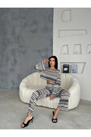 FİLE DANTEL BLUZ - YIRTMAÇLI PANTOLON TAKIM - Bej