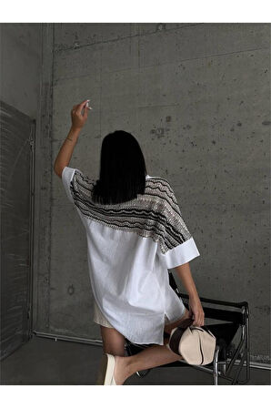 ARKASI FİLE TÜL PARÇALI GÖMLEK - Bej